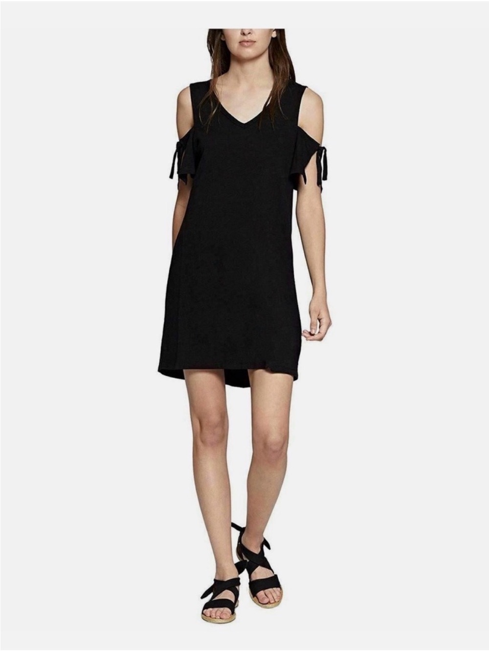 Sanctuary Cold-Shoulder V-Neck Black Dress
